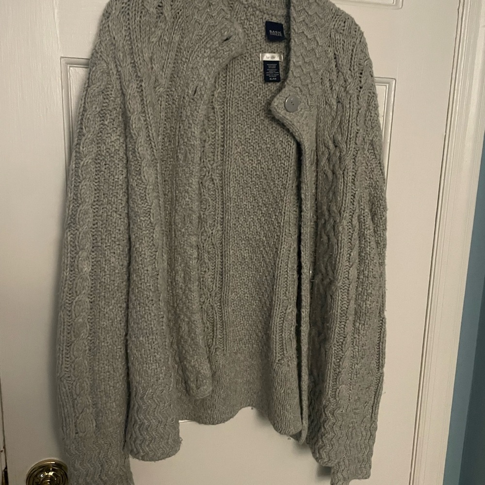 Basic Editions Light Gray Knit Button Down Cozy S… - image 1